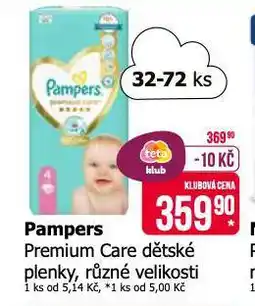 Teta Pampers premium care dětské plenky nabídka