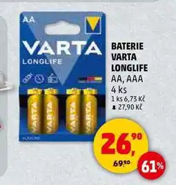 Penny Market BATERIE VARTA LONGLIFE AA, AAA, 4 ks nabídka