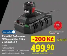Lidl Parkside® Performance 12V Akumulátor 2,5 Ah a nabíječka 6 A nabídka