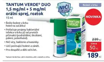 Benu TANTUM VERDE Duo 1,5 mg/ml + 5 mg/ml orální sprej, roztok nabídka