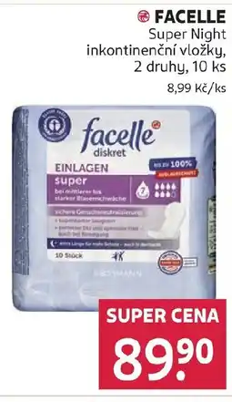 Rossmann FACELLE Super Night inkontinenční vložky nabídka