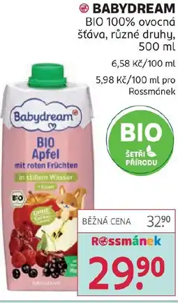 Rossmann BABYDREAM BIO 100% ovocná šťáva nabídka
