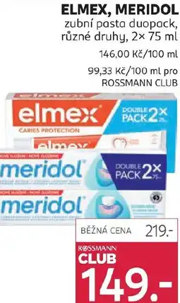 Rossmann ELMEX, MERIDOL zubní pasta duopack nabídka
