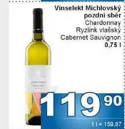 Jip Vinselekt Michlovský pozdní sběr Chardonnay Ryzlink vlašský Cabernet Sauvignon 0,75l nabídka