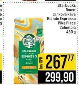 Jip Starbucks Roast Blonde Espresso Pike Place Colombia zrnková káva 450 g nabídka