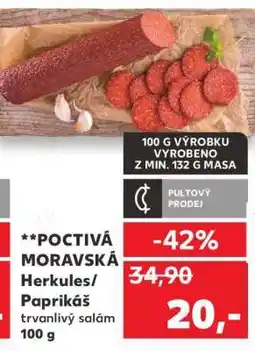 Kaufland POCTIVÁ MORAVSKÁ Herkules/Paprikáš trvanlivý salám 100 g nabídka