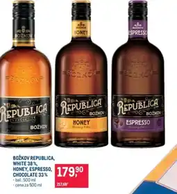 Makro Božkov republica, white 38%, honey, espresso, chocolate 33% nabídka