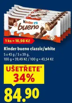 Lidl Kinder bueno classic/white, 5x 43 g/5x 39 g nabídka