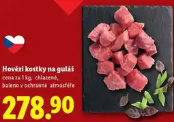 Lidl Hovězí kostky na guláš, cena za 1 kg nabídka