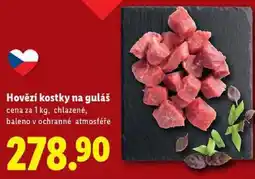 Lidl Hovězí kostky na guláš, cena za 1 kg nabídka
