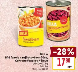 Billa BILLA Bílé fazole v rajčatové omáčce, Červené fazole v nálevu nabídka