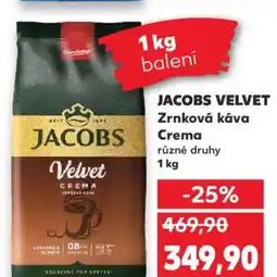 Kaufland JACOBS VELVET Zrnková káva Crema nabídka