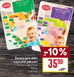 Billa Šunka pro děti nejvyšší jakosti kuřecí, vepřová nabídka