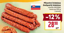 Billa Pikantní klobása Gašparík klobása nabídka