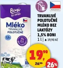 Penny Market Trvanlivé polotučné mléko bez laktózy 1,5% boni nabídka