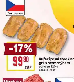 Billa Kuřecí prsní steak no gril s rozmarýnem cena za 520 g nabídka