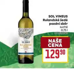 Billa SOL VINEUS Rulandské šedé pozdní sběr suché 0,75l nabídka