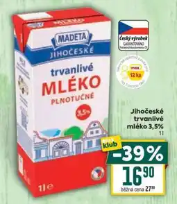 Billa Jihočeské Trvanlivé mléko 3,5% nabídka