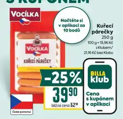 Billa Kuřecí párečky nabídka