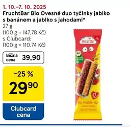 Tesco FruchtBar Bio Ovesné duo tyčinky jablko s banánem a jablko s jahodami nabídka