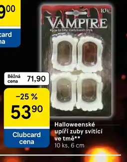 Tesco Halloweenské upíří zuby svítící ve tmě nabídka