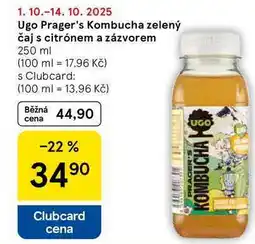 Tesco Ugo Prager's Kombucha zelený čaj s citrónem a zázvorem, 250 ml nabídka
