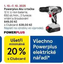 Tesco Powerplus Aku vrtačka, 12 V, Li-Ion baterie. 650 ot/min., 2 funkce: vrtání a šroubování nabídka