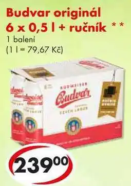 CBA Budvar originál, 6x 0,5 l + ručník nabídka