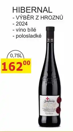 BENE Nápoje TEMPLÁŘSKÉ SKLEPY 0,75L HIBERNAL - VÝBĚR Z HROZNŮ 2024, víno bílé - polosladké nabídka