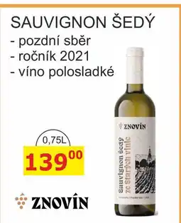BENE Nápoje ZNOVÍN ZNOJMO SAUVIGNON ŠEDÝ 0,75L nabídka