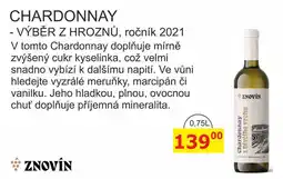 BENE Nápoje ZNOVÍN ZNOJMO CHARDONNAY - VÝBĚR Z HROZNŮ, ročník 2021 V nabídka