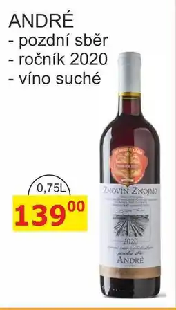 BENE Nápoje ANDRÉ - pozdní sběr - ročník 2020 0,75l nabídka