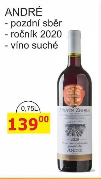 BENE Nápoje ANDRÉ - pozdní sběr - ročník 2020 0,75l nabídka