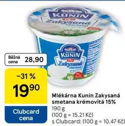 Tesco Mlékárna Kunín Zakysaná smetana krémovitá 15%, 190 g nabídka