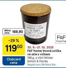 Tesco F&F Home Vonná svíčka ve skle s víčkem, 198 g. s vůní Winter lemon & Honey nabídka