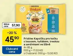 Tesco Friskies Kapsičky pro kočky s lososem, tuňákem, treskou a sardinkami ve šťávě, 4× 85 g nabídka