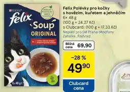 Tesco Felix Polévky pro kočky s hovězím, kuřetem a jehněčím, 6x 48 g nabídka