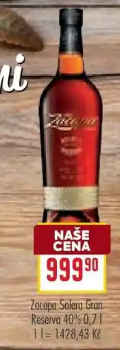 Billa Zacapa Solera Gran Reserva 40% 0,7l nabídka