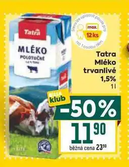 Billa Tatra trvanlivé mléko polotučné 1,5 % 1l nabídka