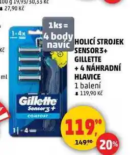 Penny Market HOLICÍ STROJEK SENSOR3+ GILLETTE +4 NÁHRADNÍ HLAVICE, 1 balení nabídka