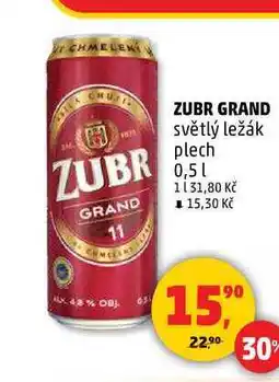 Penny Market ZUBR GRAND světlý ležák plech, 0,5 l nabídka