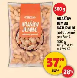 Penny Market ARAŠÍDY JUMBO NATURALIA neloupané pražené, 500 g nabídka