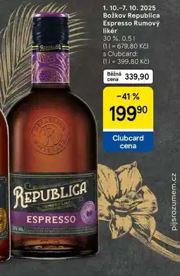 Tesco Božkov Republica Espresso Rumový likér 30%, 0.5 l nabídka