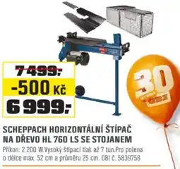 OBI Scheppach horizontální štípač na dřevo hl 760 ls se stojanem nabídka