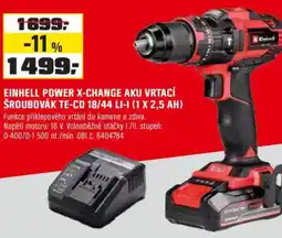 OBI Einhell power x-change aku vrtací šroubovák te-cd 18/44 li-i (1 x 2,5 ah) nabídka