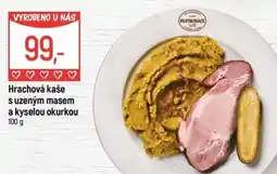 Globus Hrachová kaše s uzeným masem a kyselou okurkou nabídka