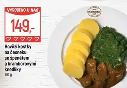 Globus Hovězí kostky na česneku se špenátem a bramborovými knedlíky nabídka