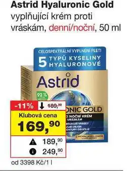Barvy a laky drogerie Astrid Hyaluronic Gold vyplňující krém proti vráskám, denní/noční, 50 ml nabídka