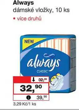 Barvy a laky drogerie Always dámské vložky, 10 ks nabídka