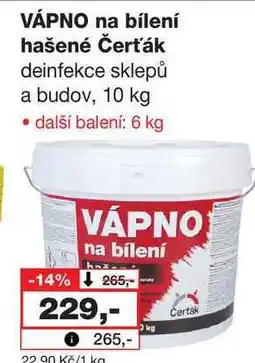 Barvy a laky drogerie VÁPNO na bílení hašené Čerťák deinfekce sklepů a budov, 10 kg nabídka